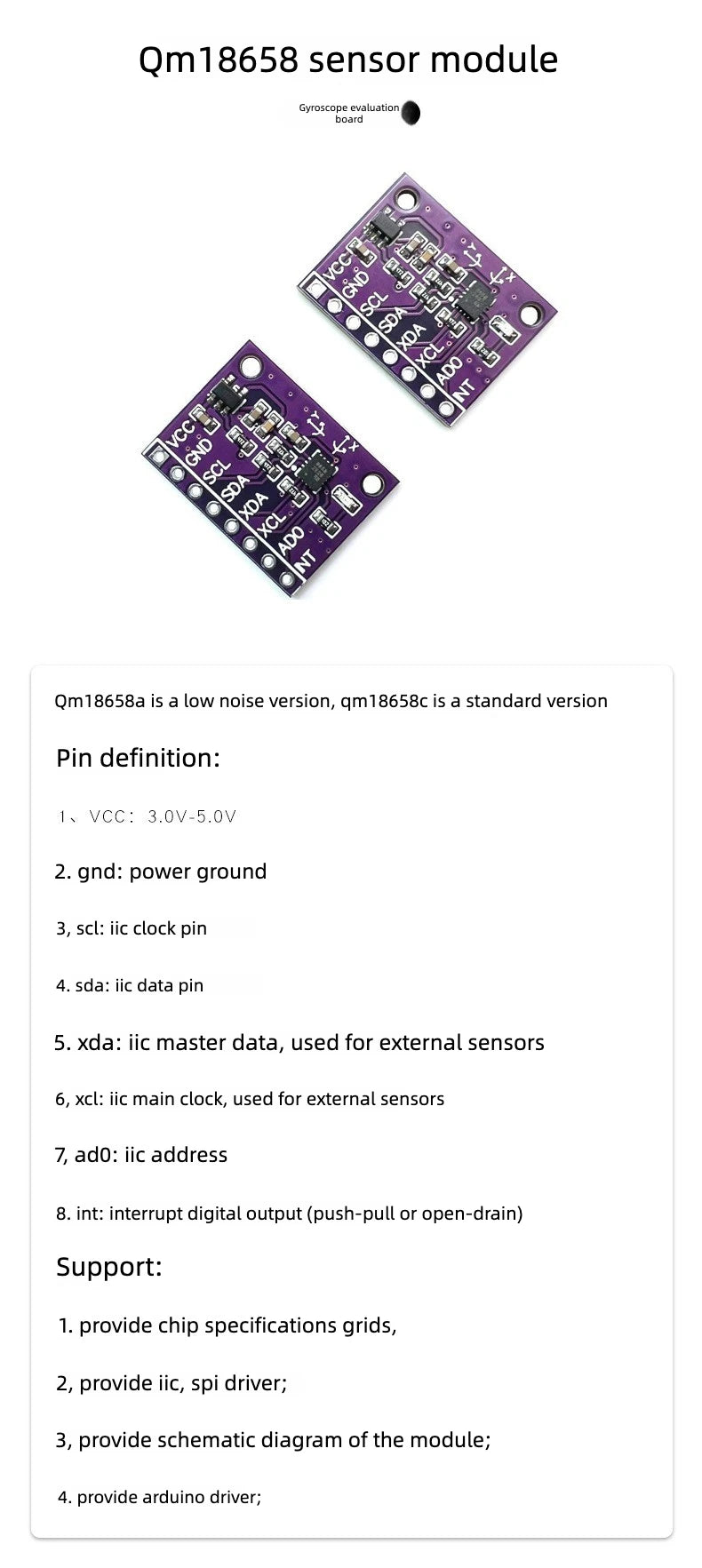 QMI8658 6 Axis Gyroscope Accelerometer Sensor Module Compatible BMI160 Replacement for MPU6050 for Arduino Drone