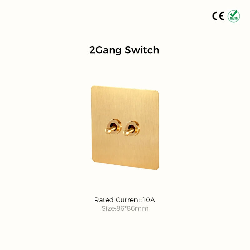 Avoir Gold Rocker Toggle Switch Brass Lever Switch Home Accessories Cat6 Type C EU Sockets And Switches 220V Push Button 86 Type
