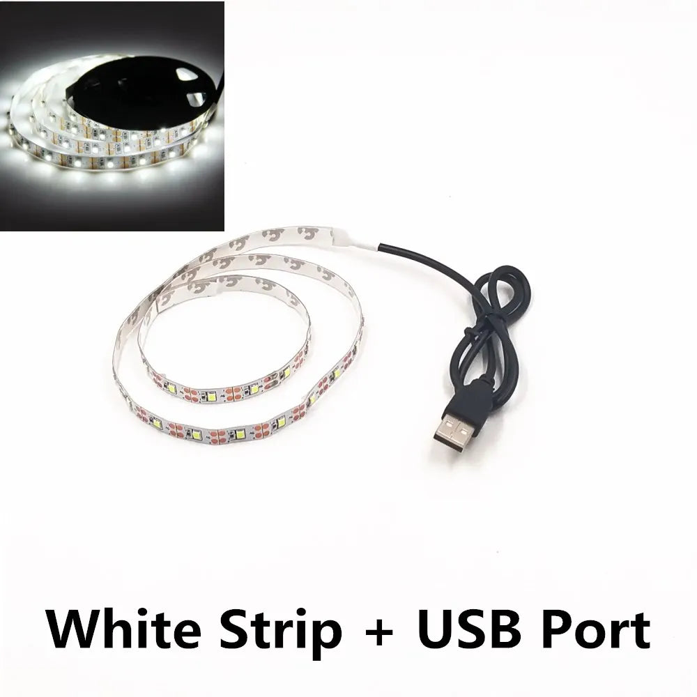 5M USB LED Strip Light 5V 3528 1 Meter 5 Meter Yellow Cool White Pink Green Blue Red SMD Ribbon Ceiling Cabinet Light Waterproof