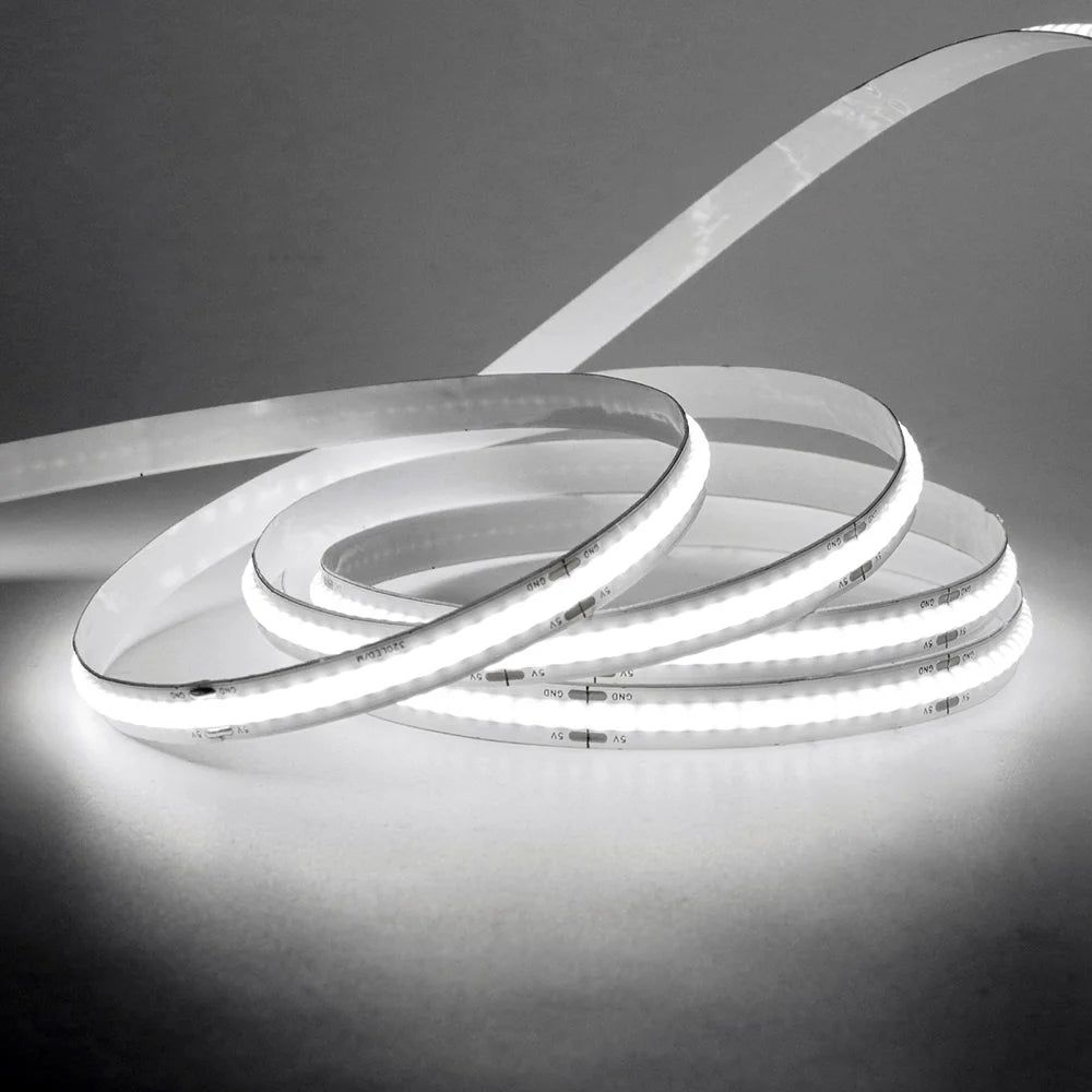 3mm 5mm PCB Battery Power COB LED Strip Light 5V Warm Natural White Blue Red Green Pink Tape 320LEDs 8mm High Density Flex Lamp