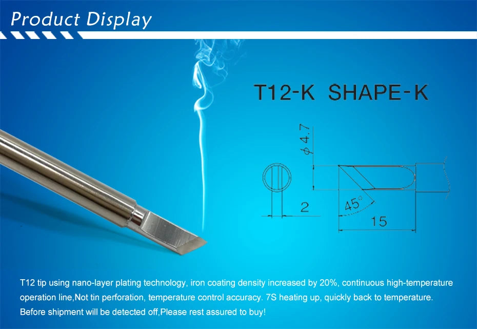 QUICKO T12-K KL KR KU KF Shape K Series Welding Iron Tips OLED&STC-LED T12 Soldering Station 7s Melt Tin