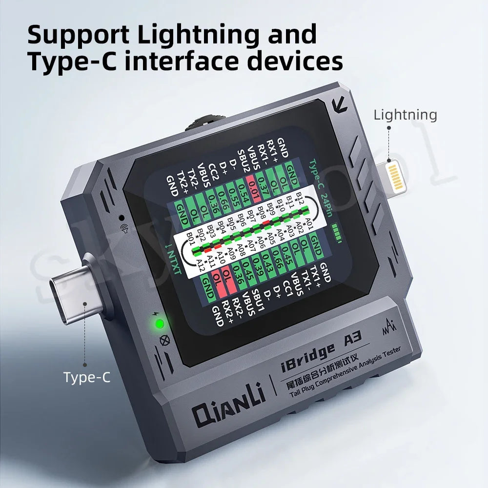 QIANLI IBridge A3 Mobile Phone Tail Plug Detector for Lightning Type-C Interface Devices iPhone Samsung Cell Phone Maintenance