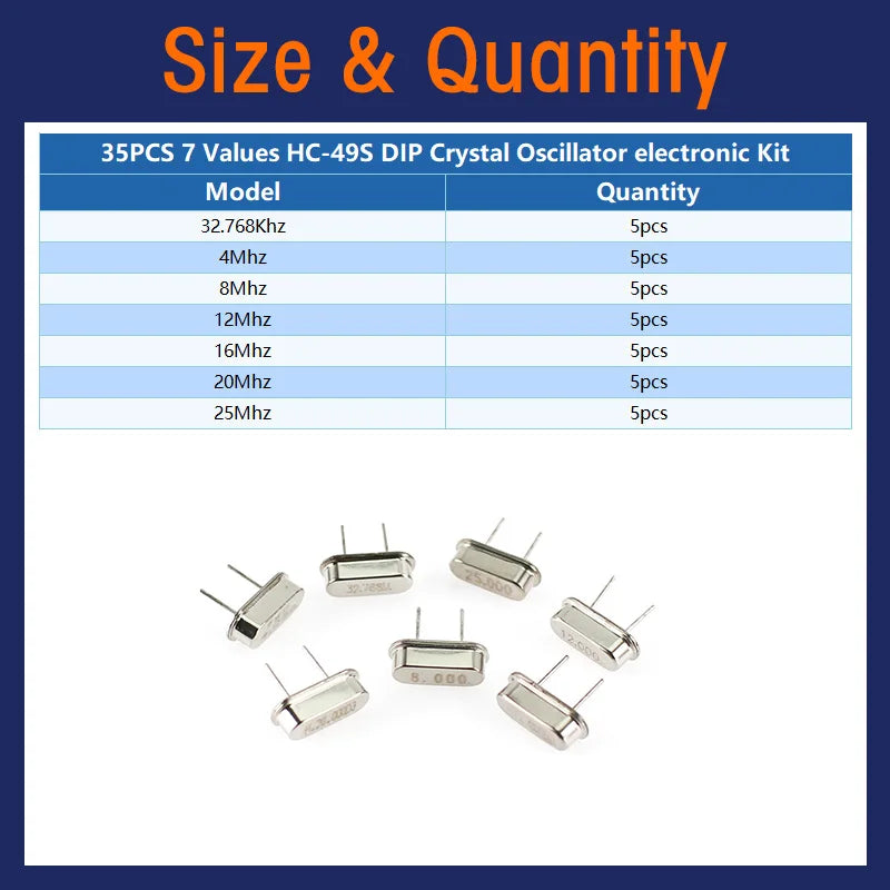 35/100/200PCS HC-49S Crystal Oscillator Kit Quartz Crystal Resonator Set 4Mhz 6Mhz 8Mhz 12Mhz 16Mhz 20Mhz 24Mhz 25MHz 48MHz