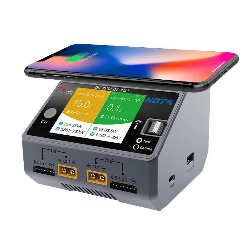 HOTA D6 Dual Channel Smart Balance Charger DC 650W 15A For 1-6S LiPo RC Aircraft Lithium Battery