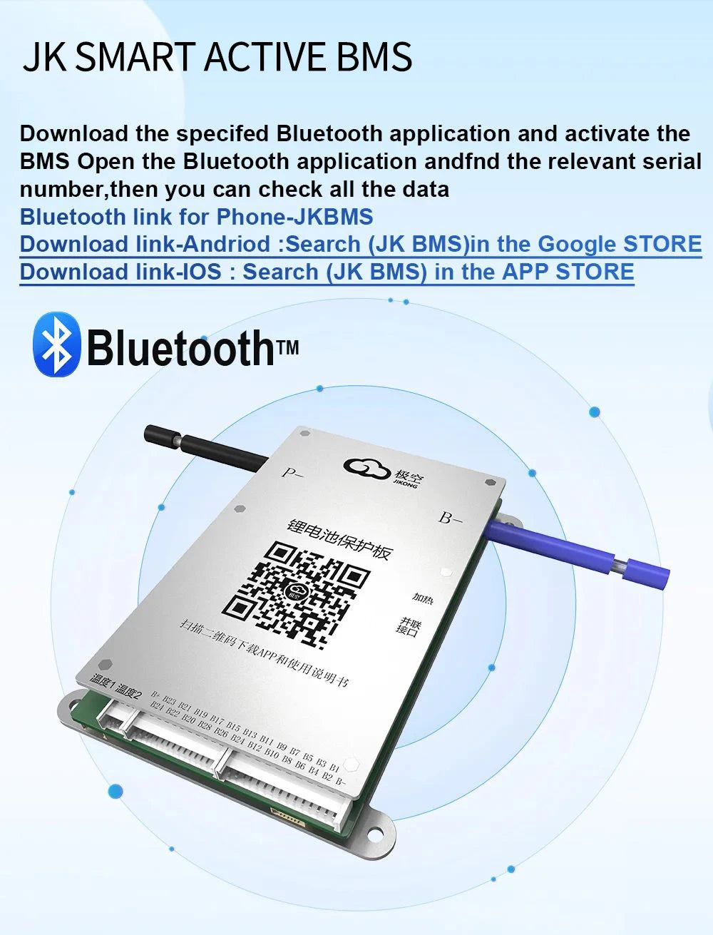 JK SMART ACTIVE BMS B1A8S10P 4S 5S 6S 7S 8S Smart Bms 100A Lifepo4 Li-Ion LTO Battery Active Balance 1A BT CANBUS Heat RS485