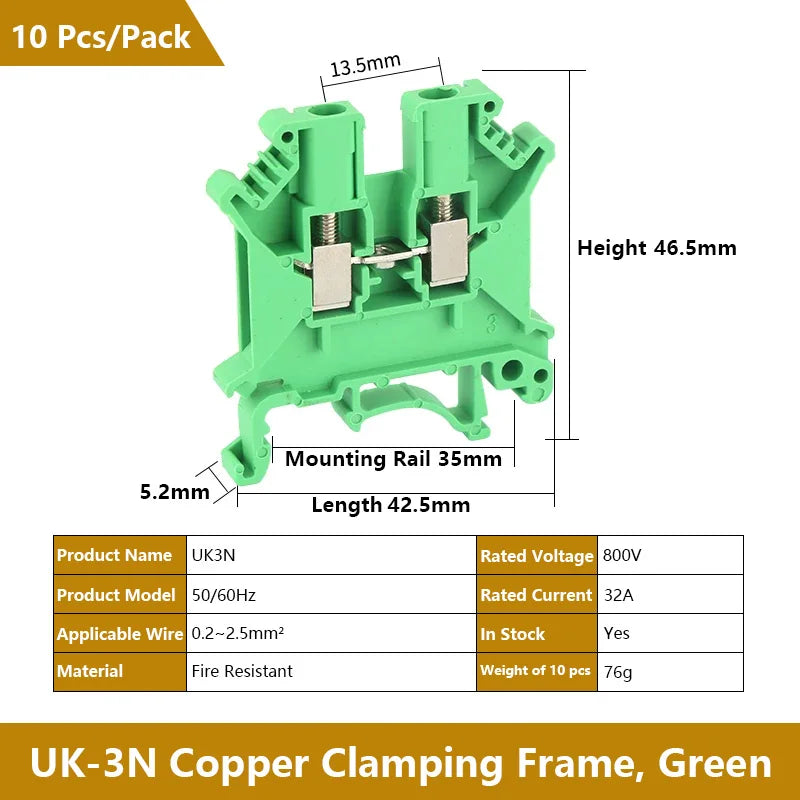 UK 2.5 Terminal Block UK2.5B Screw Connection Connect Strip 2.5B/3N/5N/6N/10N  2.5mm² Cable Electrical Din Rail Wire Connector