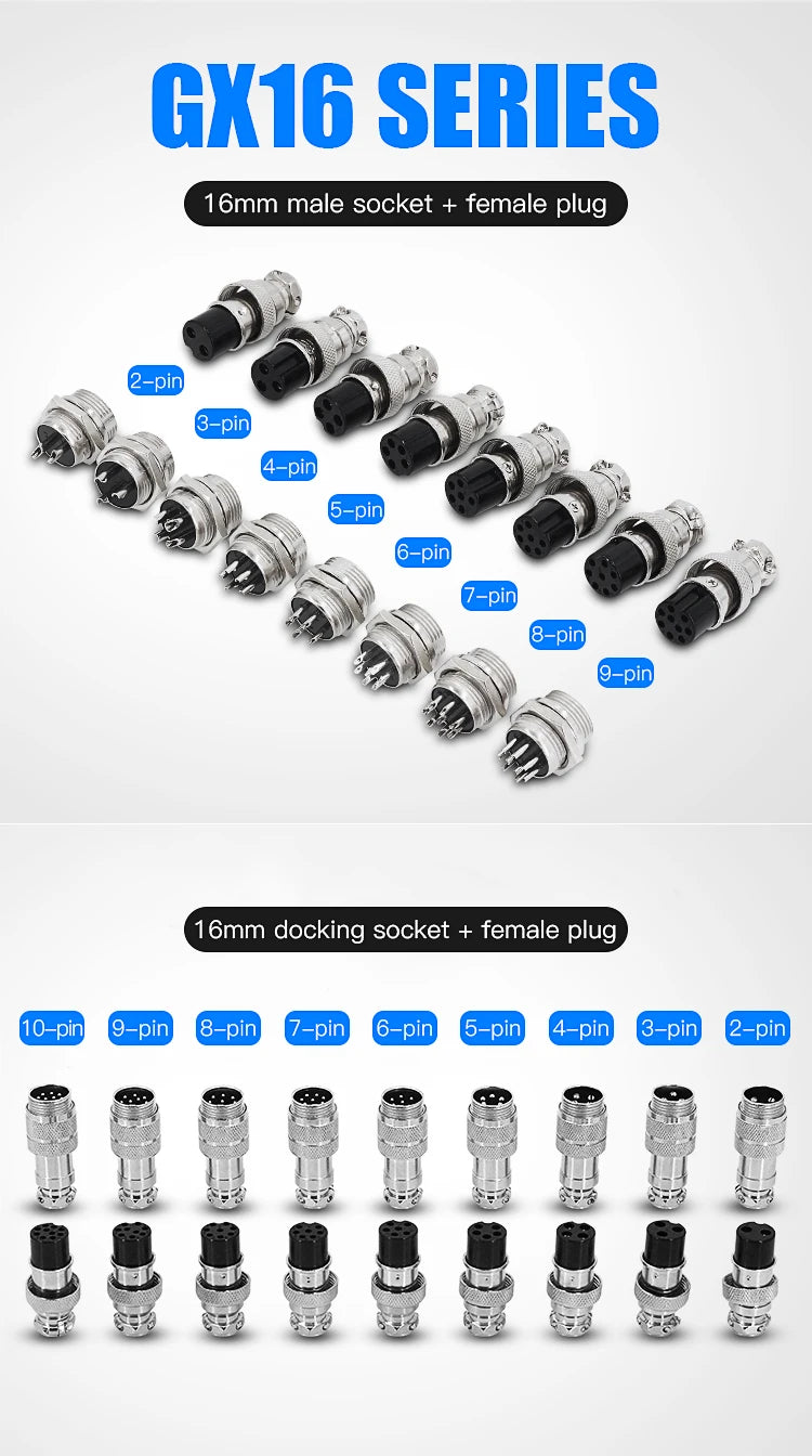 gx16 Connector 2pin 3pin 4pin 5pin 6pin 7pin 8pin 10pin Male Female Aviation Cable Terminal Plug Socket Waterproof Connector