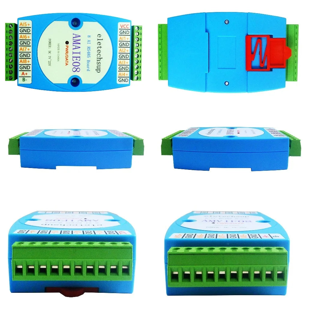 DC 12V-24V 8AI 8VI 4-20MA /0-10V to RS485 Current/Voltage ADC Collector Module for MODBUS RTU PLC Board