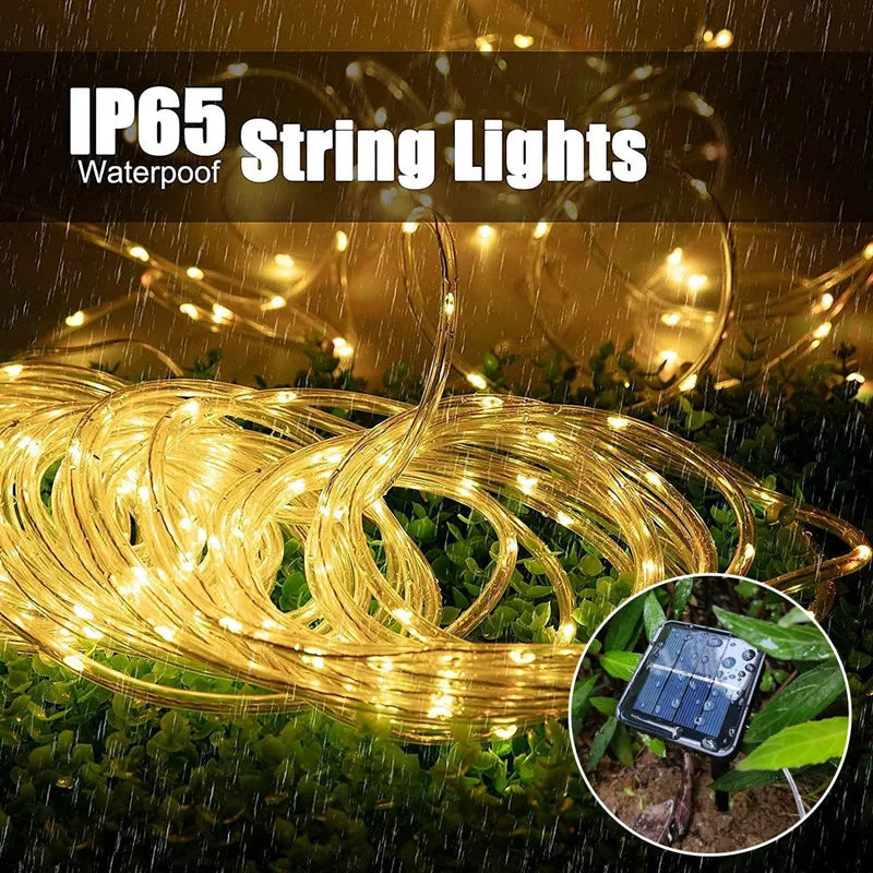Outdoor Solar Tube Rope Led Light Garden Christmas Decoration Fairy String Light 32m/22M/12M/7M Outdoor Wedding Party Led Lamp