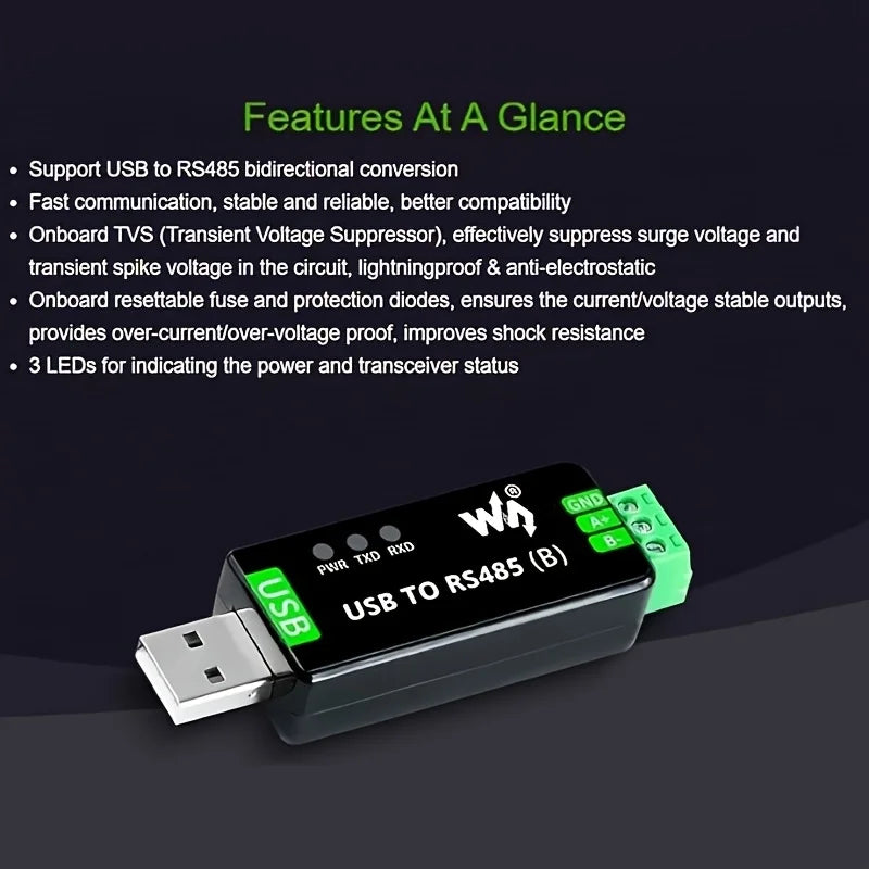 CH343G USB to RS485 Converter Adapter Bidirectional Serial Port Converter, Industrial USB Communication Module Support Modbus RT