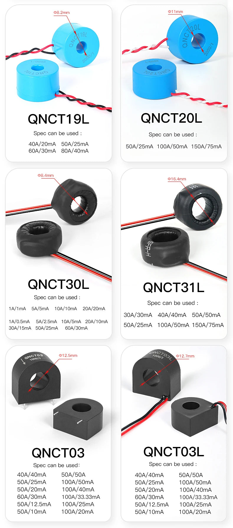 Clamp CT Current Transformer QNCTK1-16 100A 50mA 50A 25mA 100A 40mA 50A 20mA Open Current Sensor Split Core Current Transformer