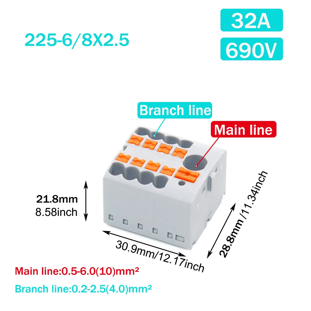 1PCS Wire Electrical Connectors PTFIX 2.5mm Wire Merging And Branching Device Push-in Terminal Block Connector Mount On Din Rail