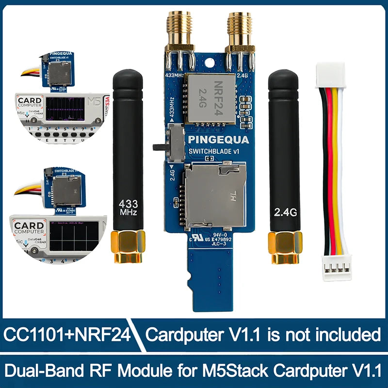 M5Stack Cardputer RF 3-in-1 Board NRF24L01+ PA/LNA & CC1101 Sub-GHz Module with MicroSD Slot, Plug & Play, Grove Cable