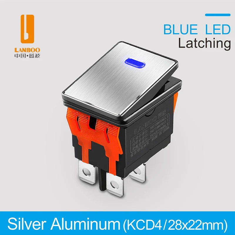 LANBOO High-End Quality Latching  Rocker Switch 20A 16Amp Current Push Button 2no2nc with LED 3-8V/9-24V/220V