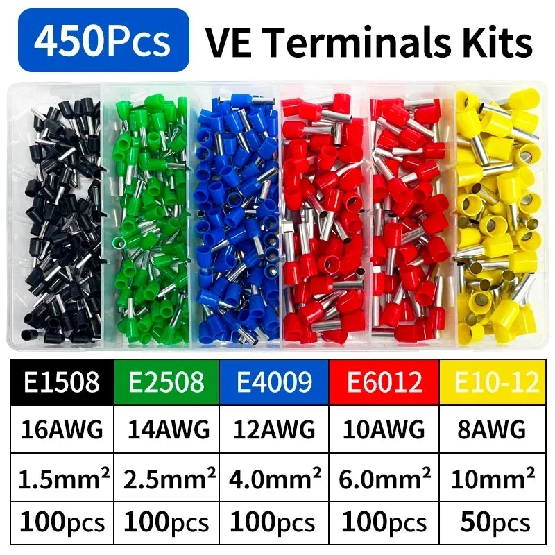 200-1900Pcs Electrical Tube Insulated Terminal VE Tubular Crimp Terminals Wire Cable Connector Ferrules Terminal Connectors