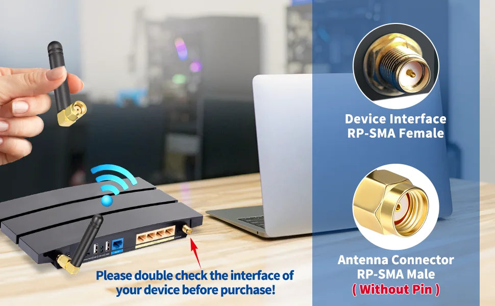 2.4GHz 5.8GHz Dual Band WiFi Antenna  3dbi Rubber Antennae RP SMA Connector for USB Adapter Network Router Mini PCI Card  Camera