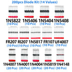14 Values Fast Switching Schottky Diode Assorted Kit 1N4001 1N4004 1N4007 1N5408 UF4007 FR207 1N5817 1N5819 1N5822 1N4148 RL207
