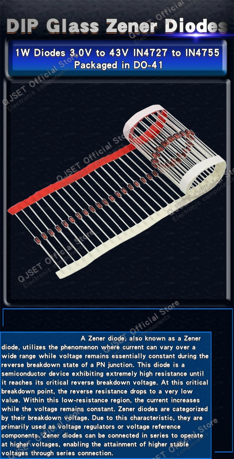 50pcs DIP 1W Zener Diode DO-41 IN/1N47 3.3 V 3.9V 4.3 4.7 5.1 6.2 6.8 7.5 8.2 9.1 10 12 13 15 16 18 20 22 24 27 30 33 36 39 43 V