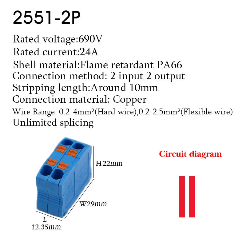 Electrical Cable Wire Connectors Push-in Terminal Block Universal Compact Wiring Multiple In Out Spliceable Mount On Din Rail