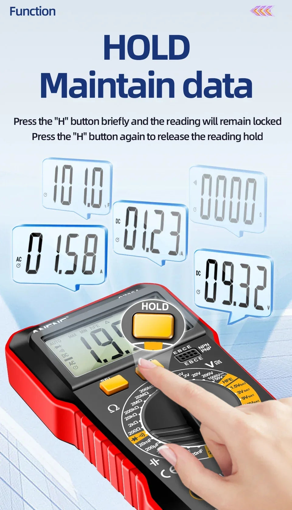 Digital Multimeter Voltage Tester Voltmeter SZ06 SZ308 TRMS 2000 Counts Auto-Ranging Ohm Volt Amp Meter Measuring AC/DC Voltage
