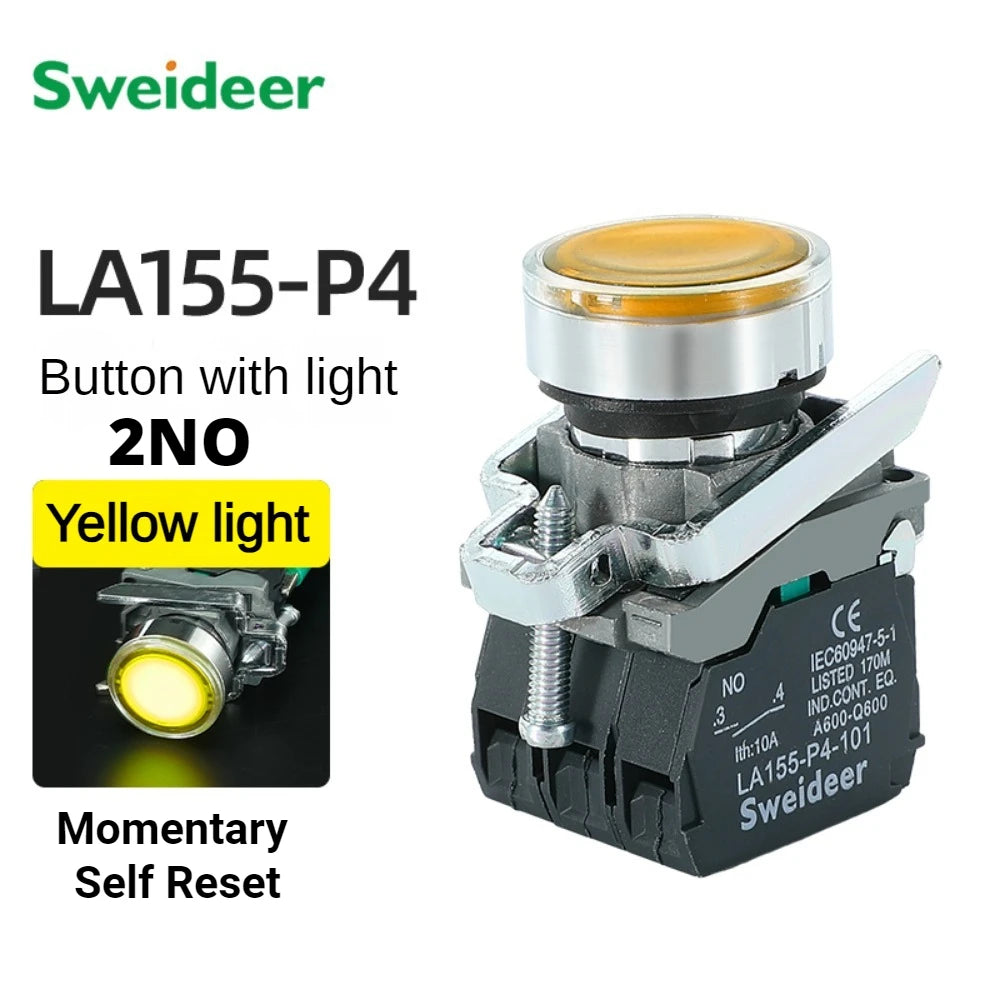 XB4 Button Switch Momentary Self Reset Flat High Head 22mm Power Push Button Switch with Light XB4-BA42 BA31 BA51 10A NC/NO Red