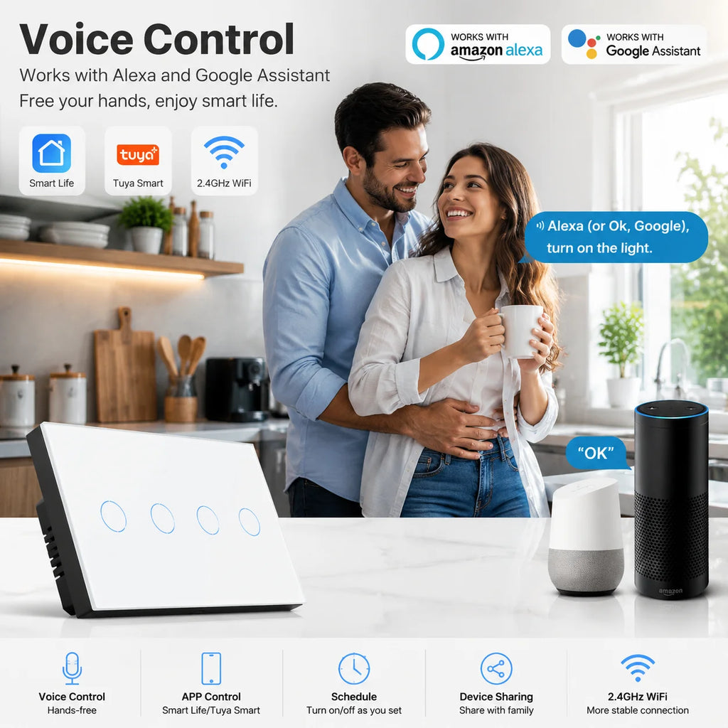 Melery Wifi Smart Tuya Light Switch 4/5/6/8/10 Gang Glass Wall Touch Sensor Alexa Remote Voice Control by Google Home Assistant