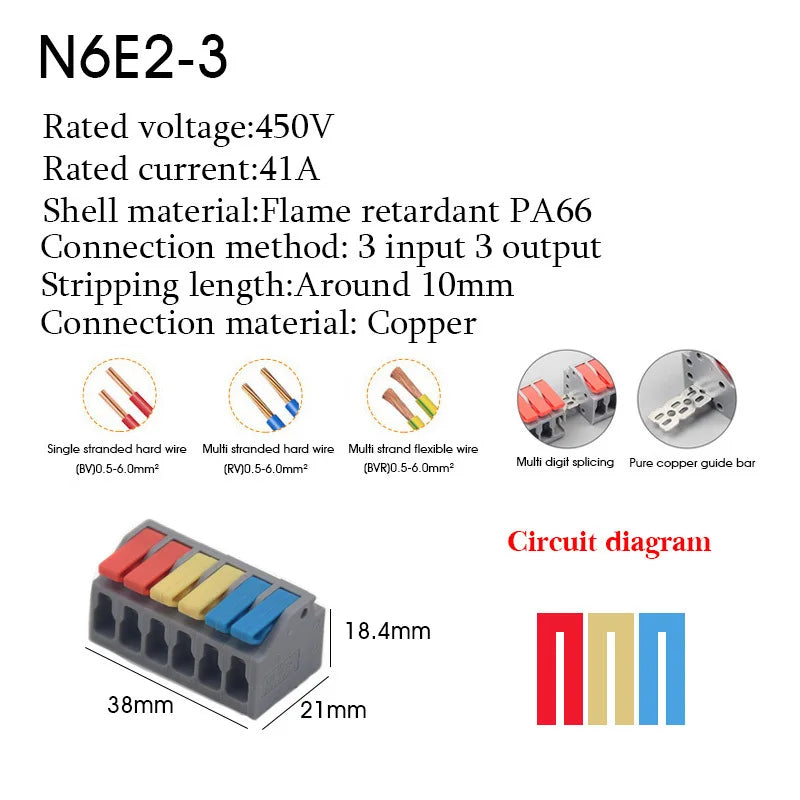 1PC Wire Connector Electric Cable Led Conectors Fast Terminals Blocks Docking Butt Household Electrician Tools For 4mm² 6mm²