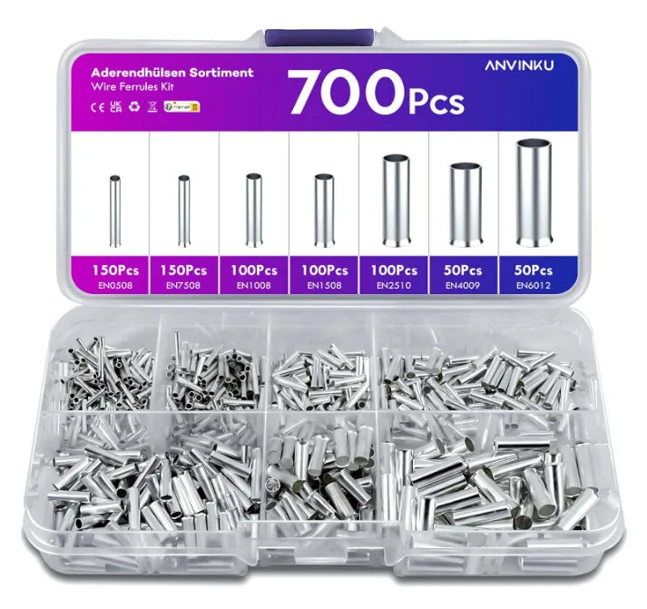 600/700pcs Bare Terminal Tubular Wire End Ferrules Uninsulated Copper Terminal Bootlace Ferrules End Electrical Cable Crimp