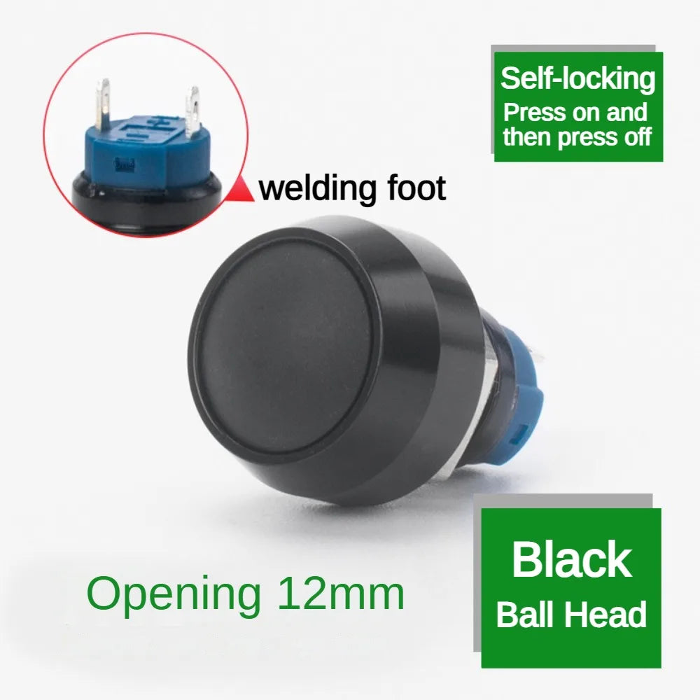 12mm Ball Round Head Metal Push Button Switch Waterproof Reset Self Locking Screw Welding Feet 3A Car Auto Horn Door Bell Swtich