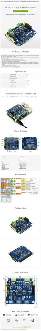 Waveshare 2-Channel Isolated RS485 Expansion HAT With Multi Onboard Protection Circuits. for Raspberry Pi