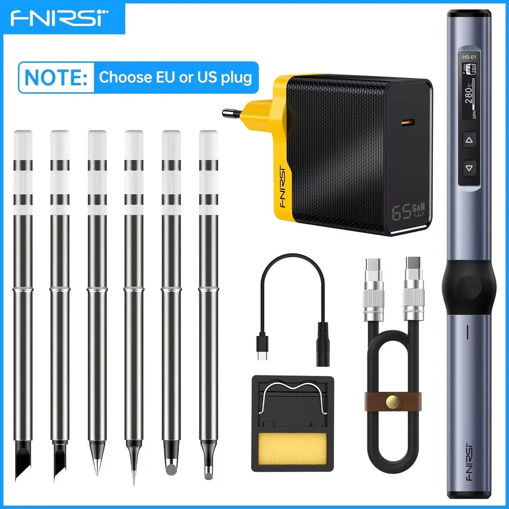 FNIRSI HS-01 Smart Soldering Iron 80-420℃ Rapid Heating PD 65W Type-c Charge Digital Display Screen Portable Welding Repair Tool