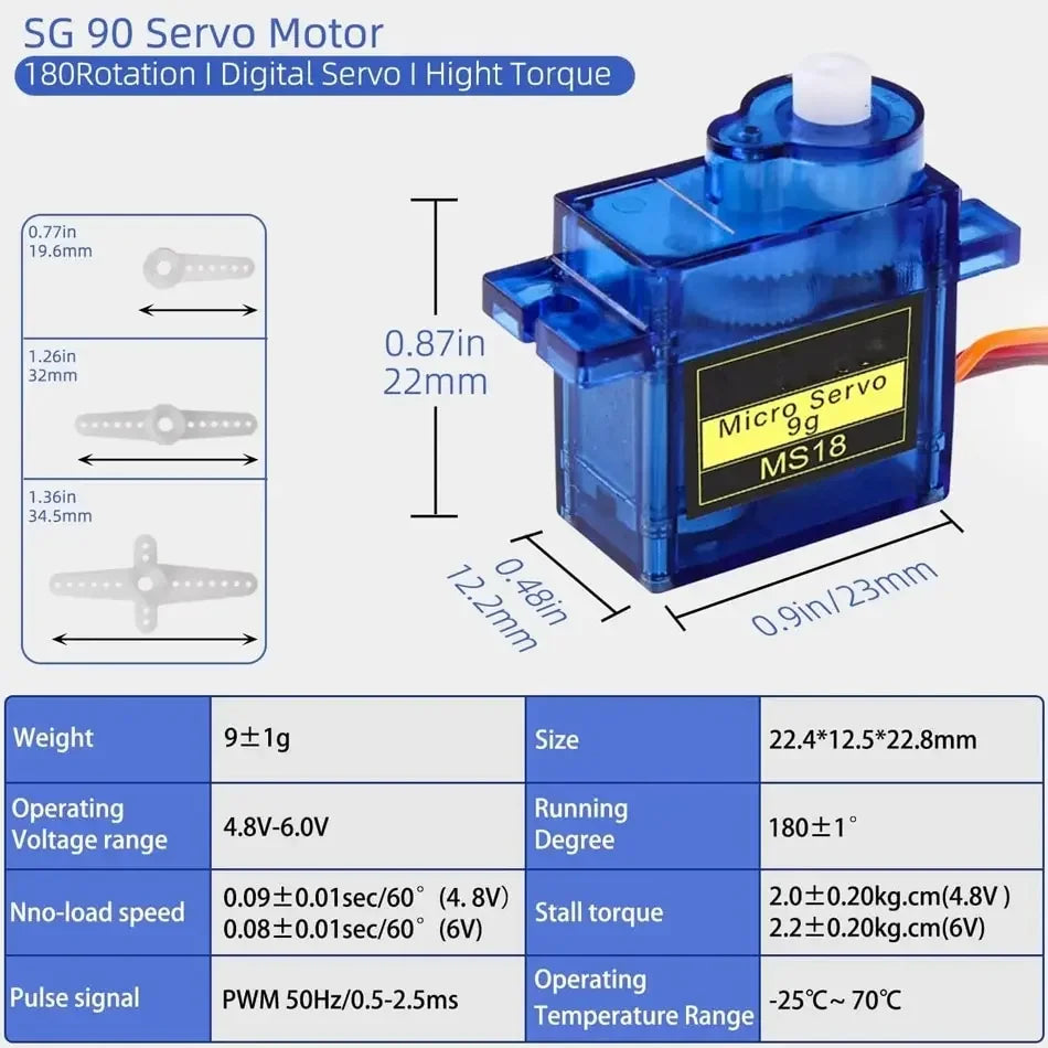 SG90/MG90S 9G Micro Digital Servo 180/360Degree Fixed-Wing Gear Servo Motor for Rc Helicopter Airplane Aircraft DIY Voor Model