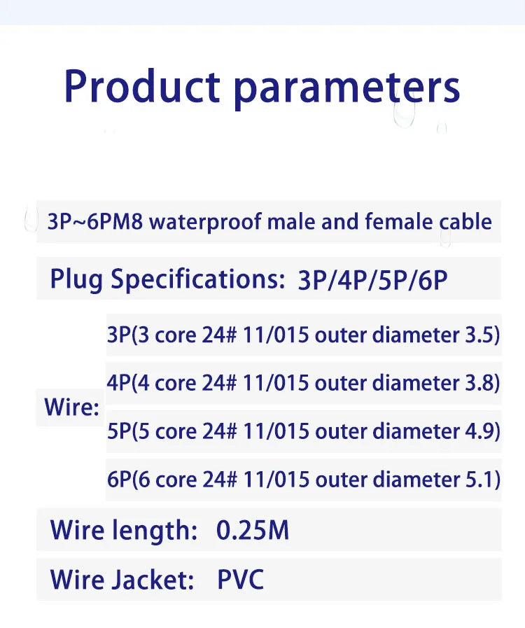 Waterproof M8 Male Female Aviation Plug Socket 3pin 4pin 5pin 6pin Straight Circular M8 Sensor Electrical Connector Power Cable