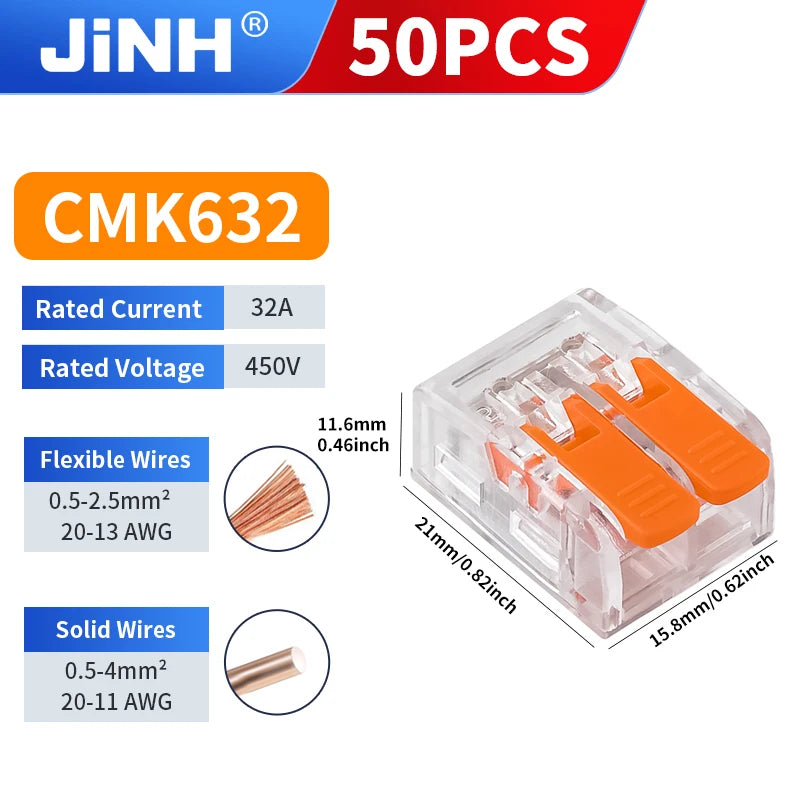 JINH 50 Pcs Quick  Compact Lever Parallel Electrical Splitter Equipment Connectors, Fast Wire Connector Terminal Blocks 34-11AWG