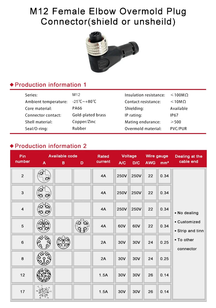 M12-4/5/8/12Pin Sensor Connector Cable Proximity Switch Plug NPN PNP Elbow 4Holes 5Holes 4Pins 5Pins Aviation Plug with 2m Wire