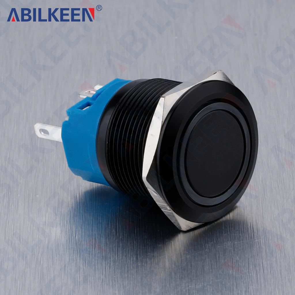 ABILKEEN 22MM Black Shell Push Button Switch LED Ring Illuminate Momentary/Latching Function 1NO1NC IP65 Waterproof Push Button