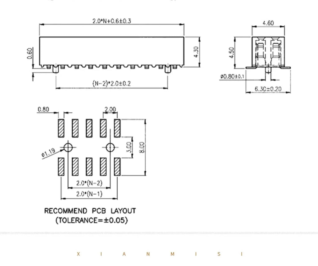 10pcs 2.0mm PH6.35 Straight /Right Angle/SMTFemale Header Double Row 2X2-40P PC2.8 Gold-plate PCB Pin Socket Connector
