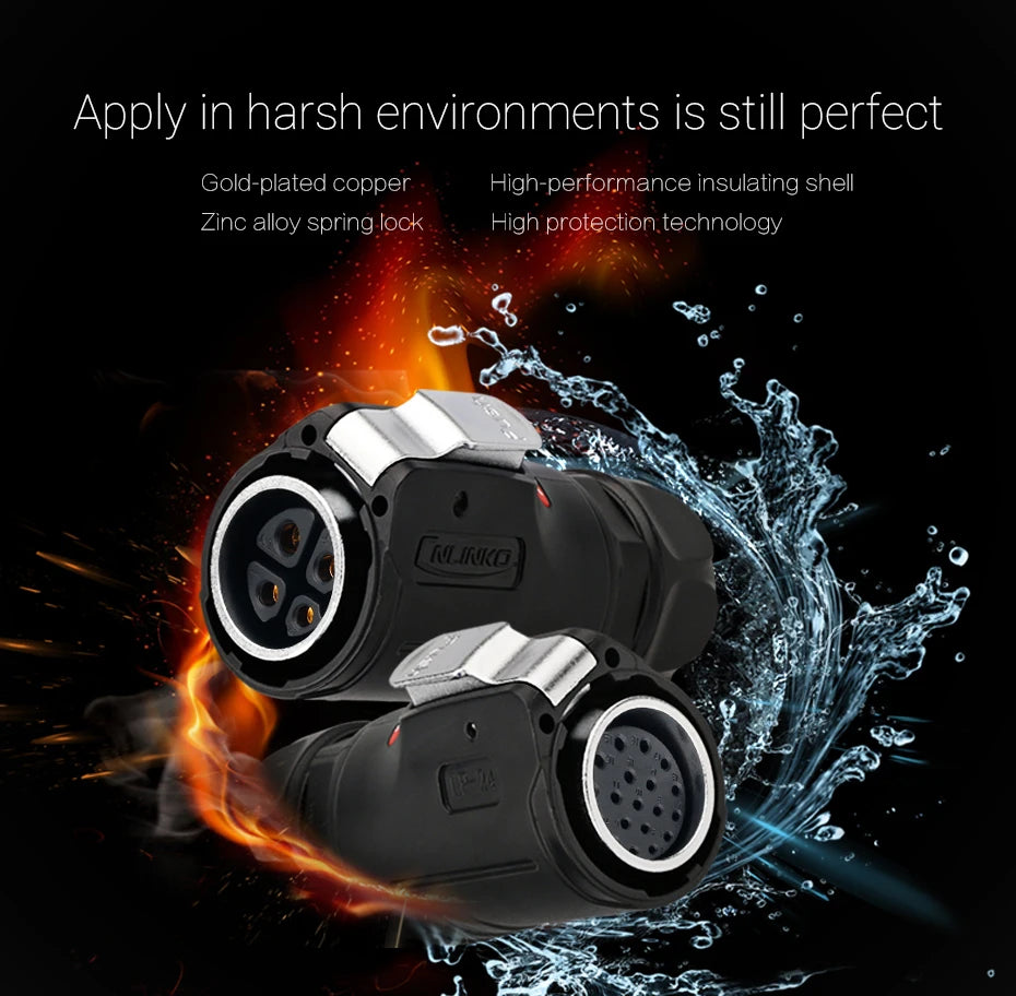 Cnlinko LP24 Plastic IP67 Waterproof 3pin Aviation Electric Plug Socket AC500V 25A Power Connector for Circular Wire Connection
