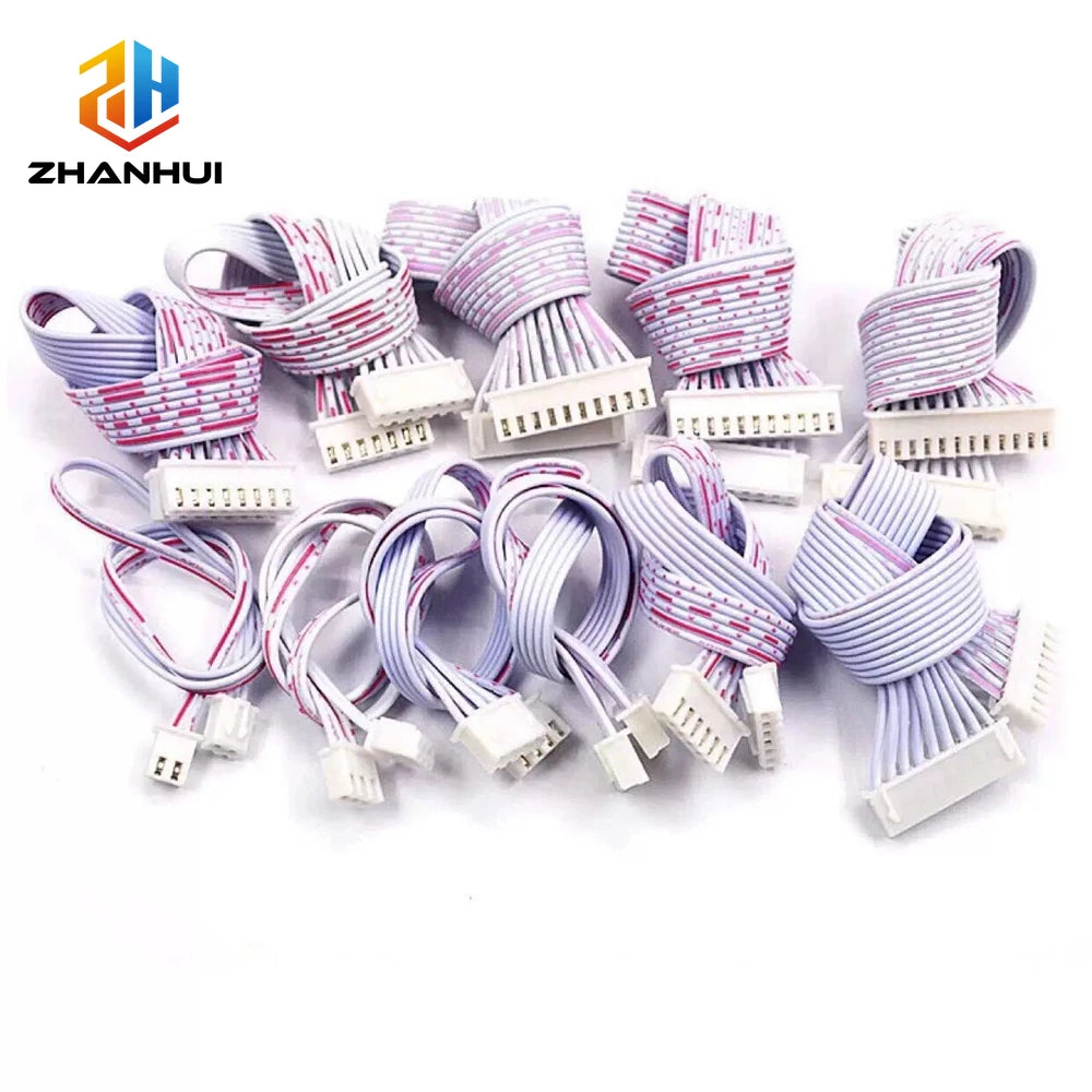 JST XH 2.54mm Pitch Female to Female Flat Ribbon Cable - 2/3/4/5/6/7/8/10/12 Pin, 26AWG Red/White Wire (10/15/20CM Length)