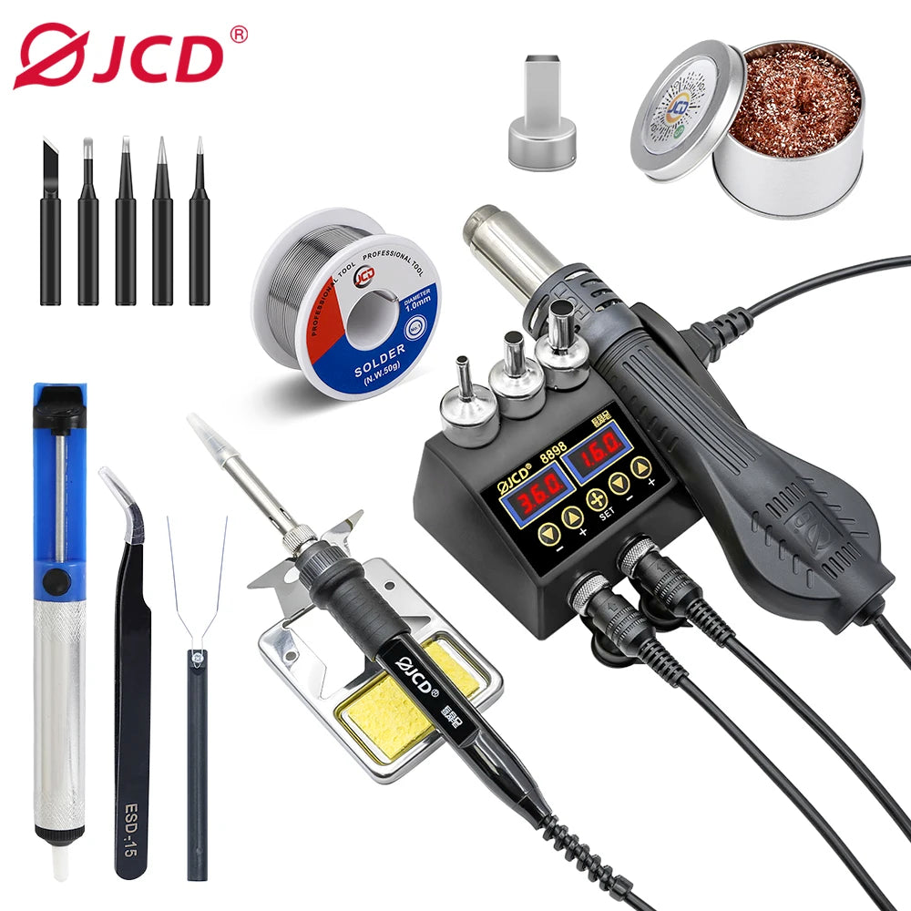 JCD 2 in 1 750W Soldering Station LCD Digital Display Rework Welding Station for Cell-phone BGA SMD IC Repair Solder Tools 8898