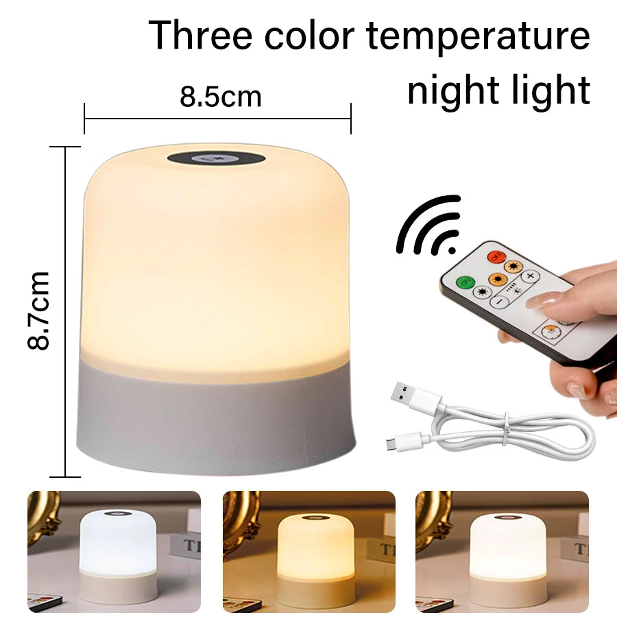 Touch Sensor LED Night Light with Remote Control Rechargeable Bedside Lamp White RGB Color Dimmable for Room Decor Kids Gifts