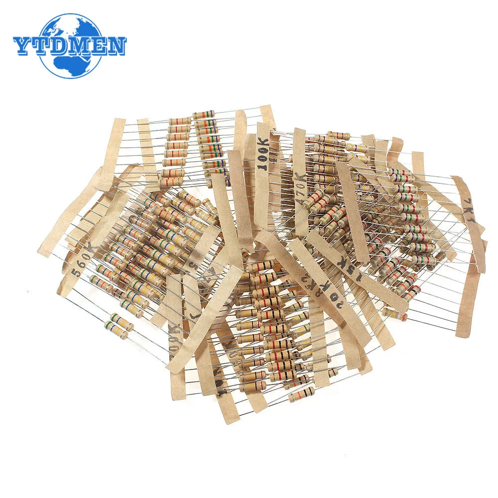 300PCS 1W Carbon Film Resistor Rang Assortment Kit Set Resistors Kit Ohm Color Ring Resistance 0.1~750R 1K~820K