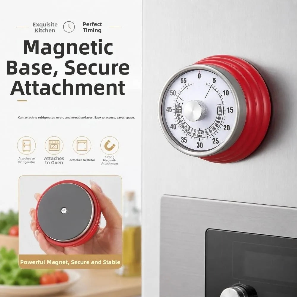 Magnetic Suction Countdown Alarm Clock 60 Minutes Battery Free Children Study Timer Mechanical Operation Visual Display