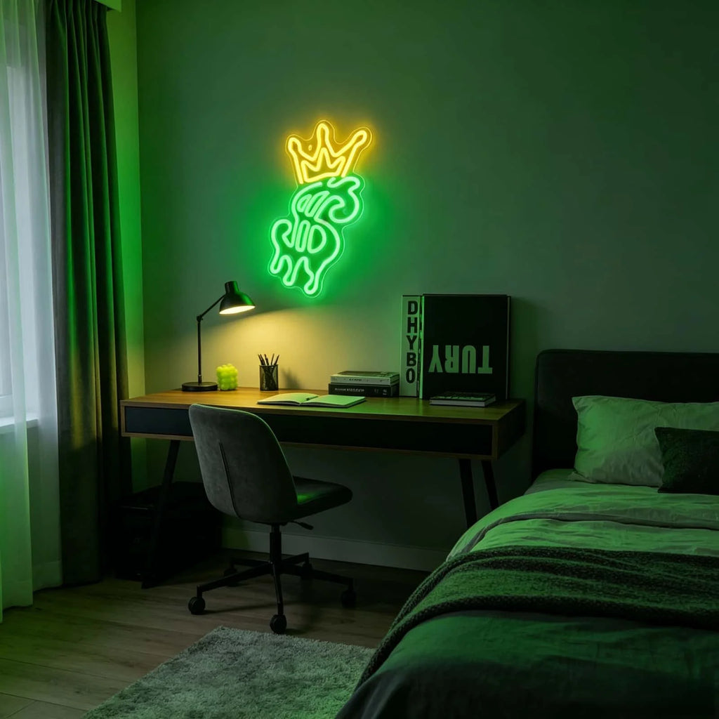 Crown Dripping Dollar LED Neon Sign USB Green Money Symbol Neon Wall Light for Bar Man Cave Bedroom Decor