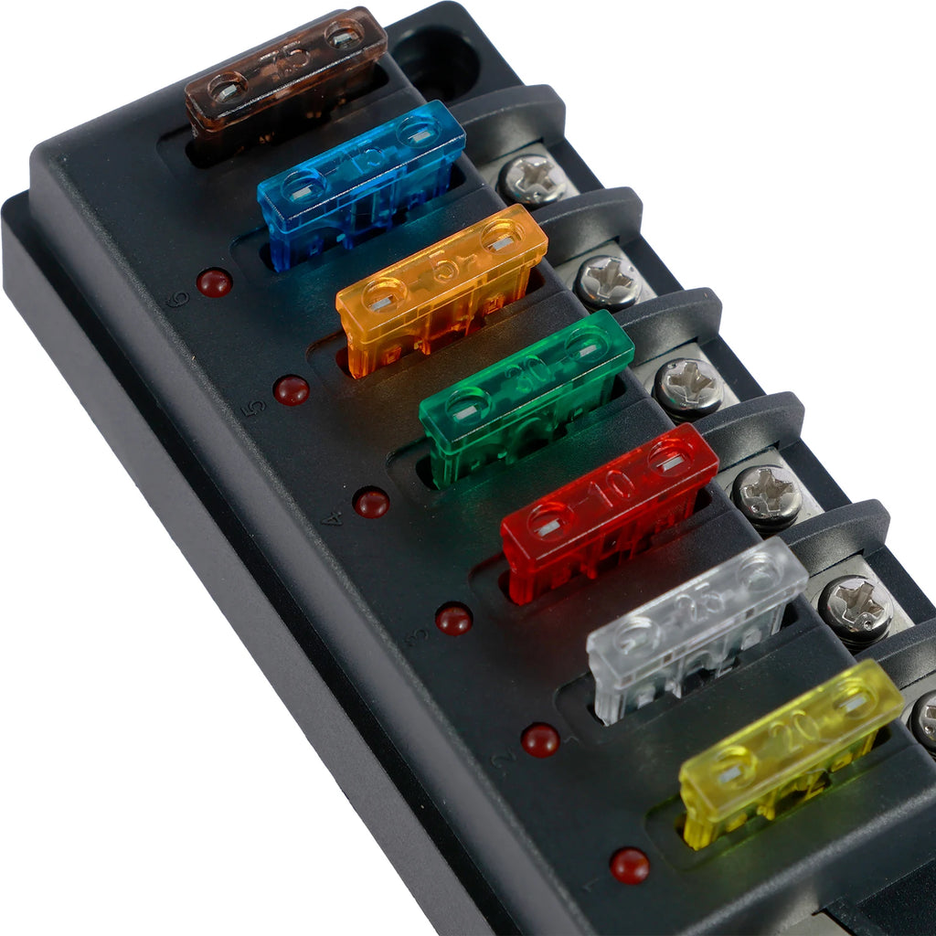 4/6Way Fuse Block 12V Blade Fuse Box Holder with LED Indicator Waterproof Cover Safe Compact Circuit Fuse Box for Car Boat