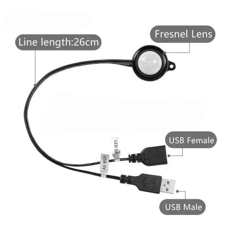 USB 5V PIR Infrared Motion Human Body Sensor Detector USB Interface Mini Corridor Closet Underbed LED Light Switch