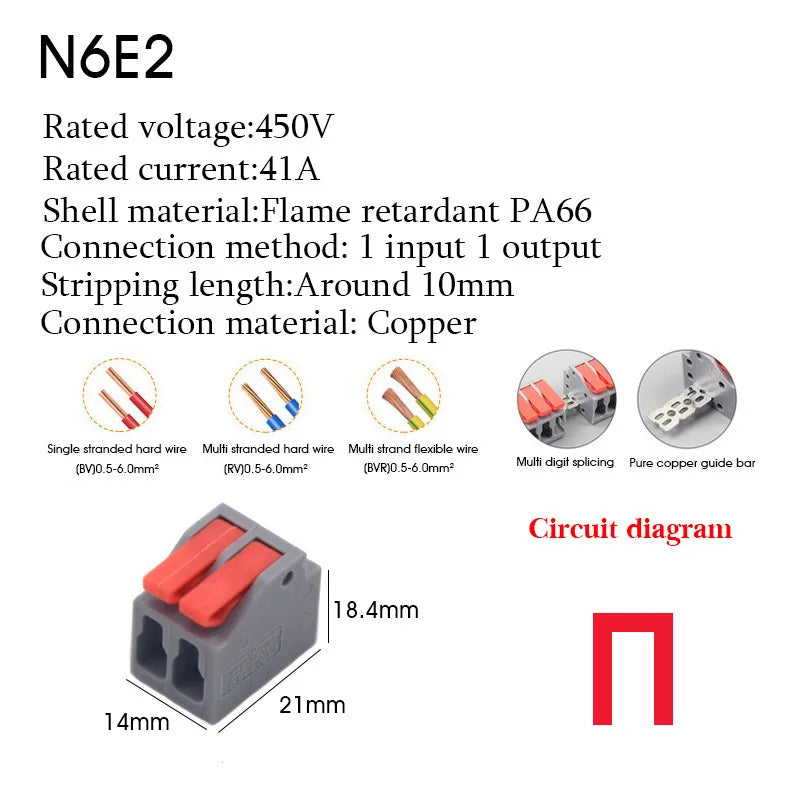 1PC Wire Connector Electric Cable Led Conectors Fast Terminals Blocks Docking Butt Household Electrician Tools For 4mm² 6mm²