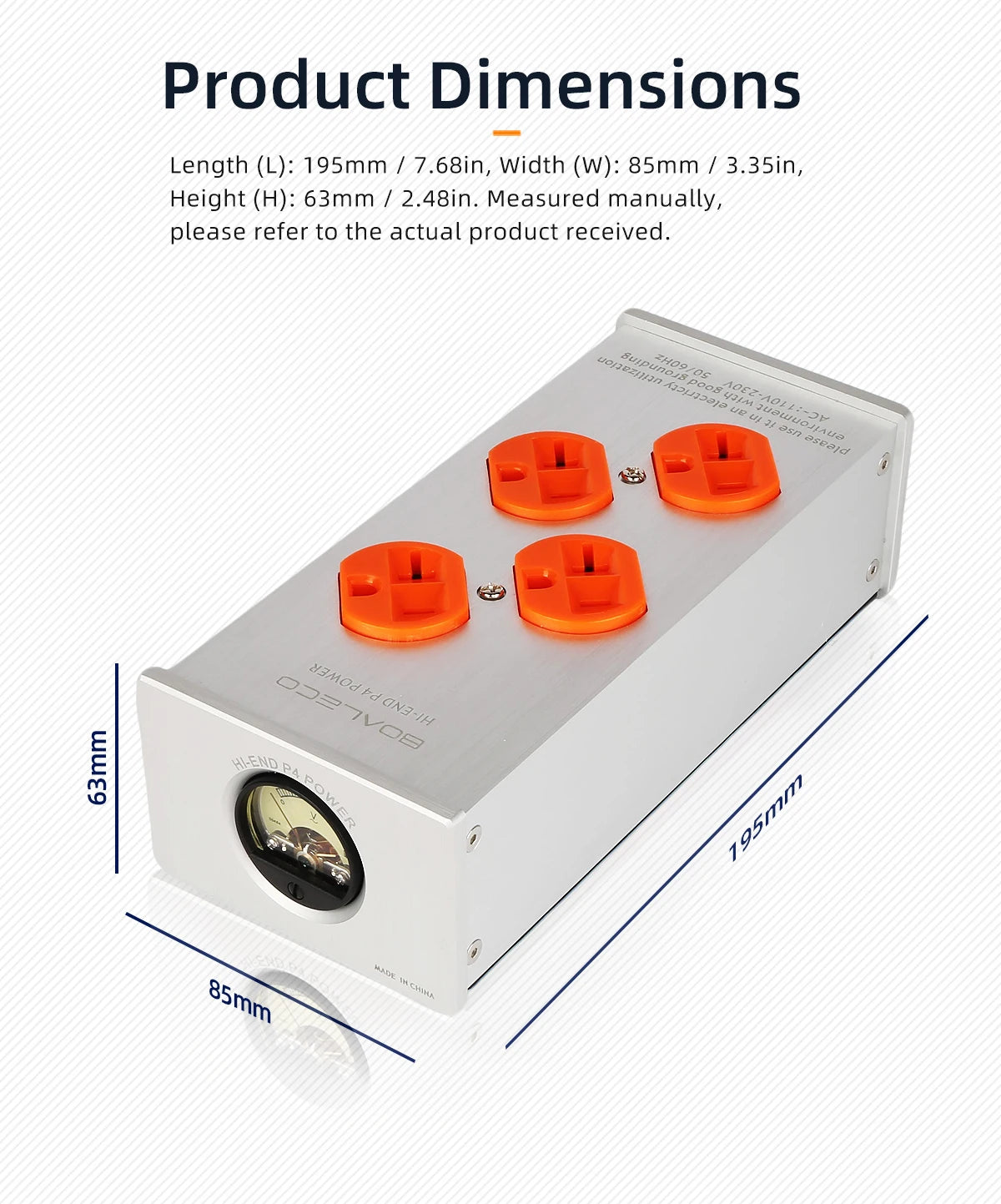 BOALECO P4 Hi-end US Plug HiFi Audio Power Filter Noise  Reduction AC Power Filter 110V-230V Purifier Surge Protection With VU