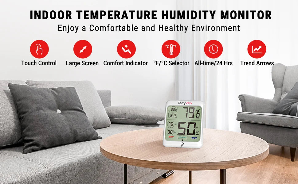 TempPro TP-53 Digital Indoor Home Thermometer Hygrometer Temperature Humidity Sensor Backlight Weather Station For Room
