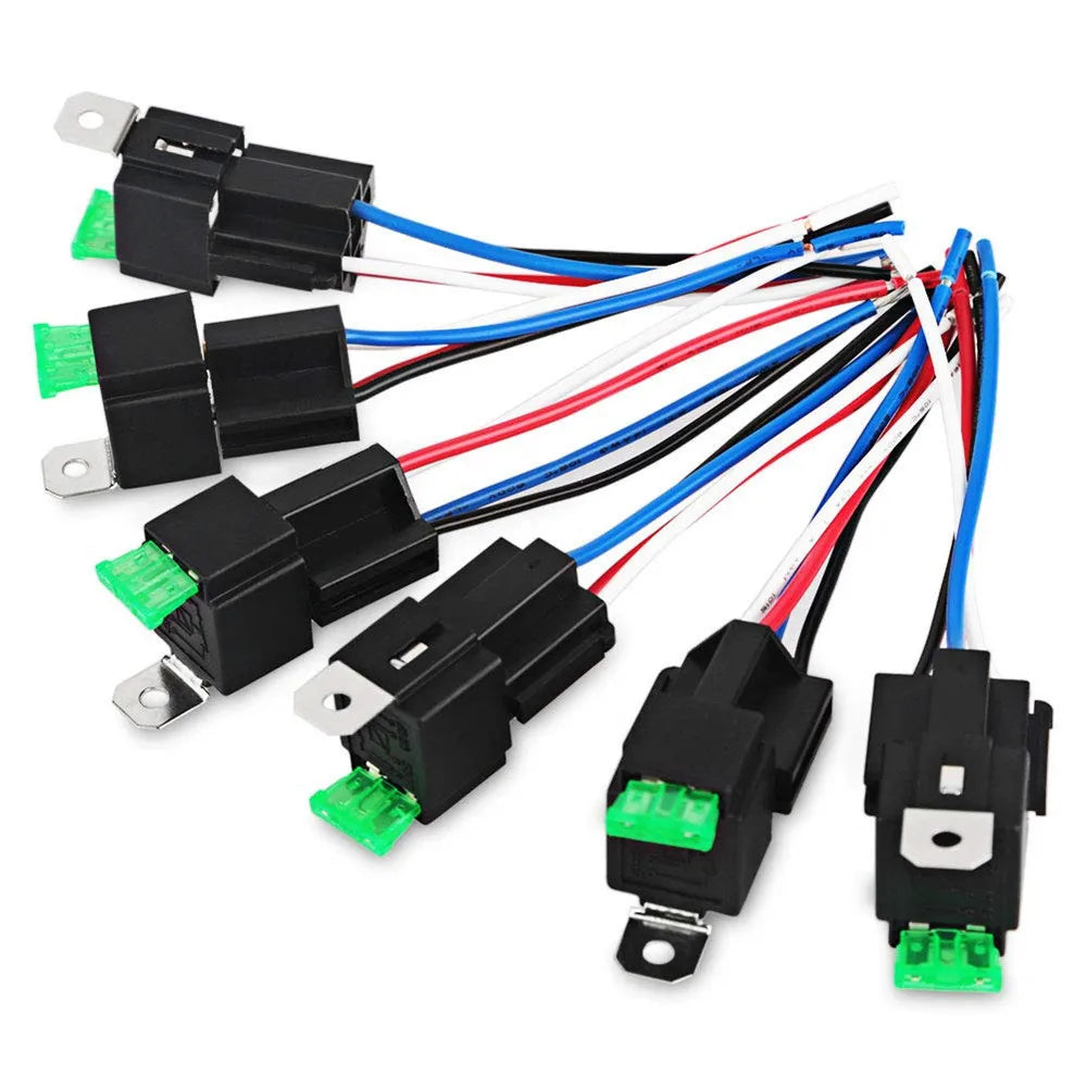 6PCS 30A 4 Pin 5 Pin Copper Terminal Auto Relay DC 12V 24V Fused On/Off Car Motor Relay with Holder Socket On/Off Fused Relay